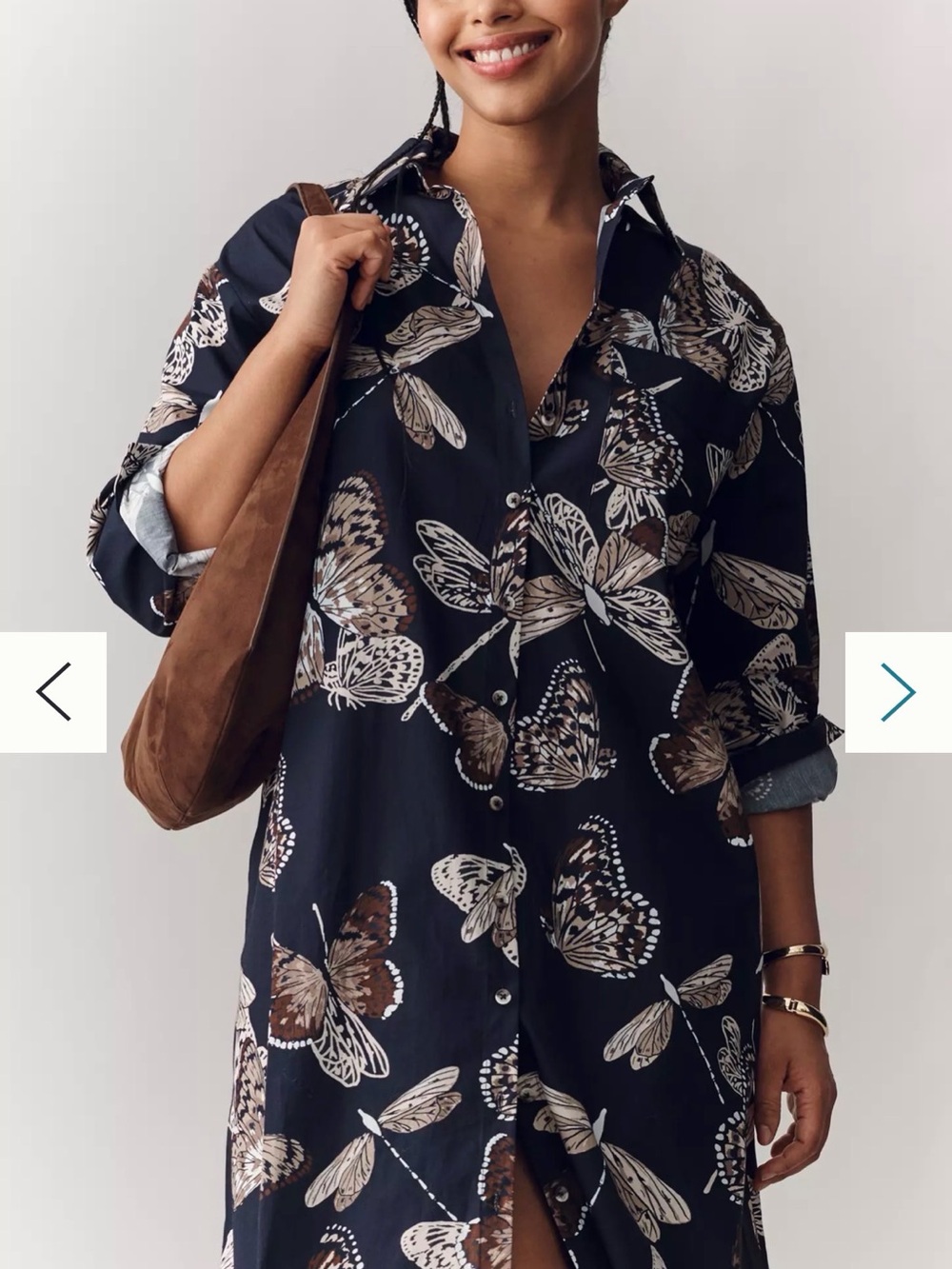 Anthropologie Maeve Soren Butterfly Shirt Dress NWT XSP Petite Navy Midi - Picture 2 of 11